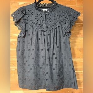 Loft Black Eyelet Lace Blouse